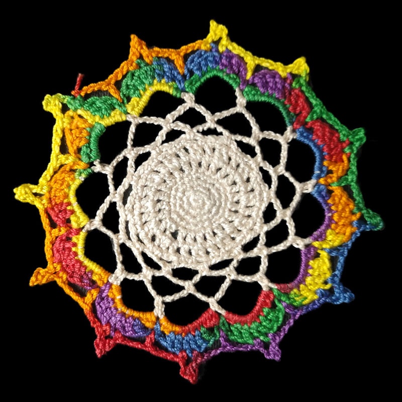 Crochet Doily Coaster with Rainbow&nbsp;Edging